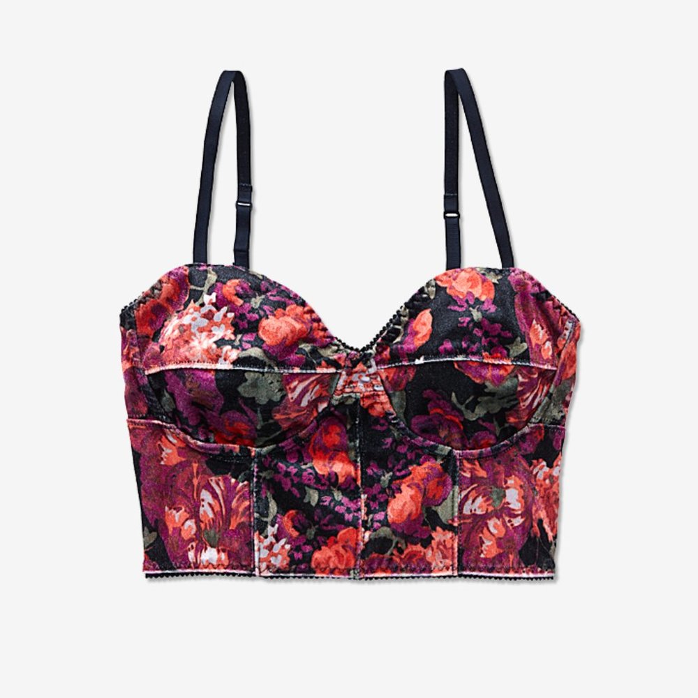 3/$30 Floral Cropped Velvet Bustier